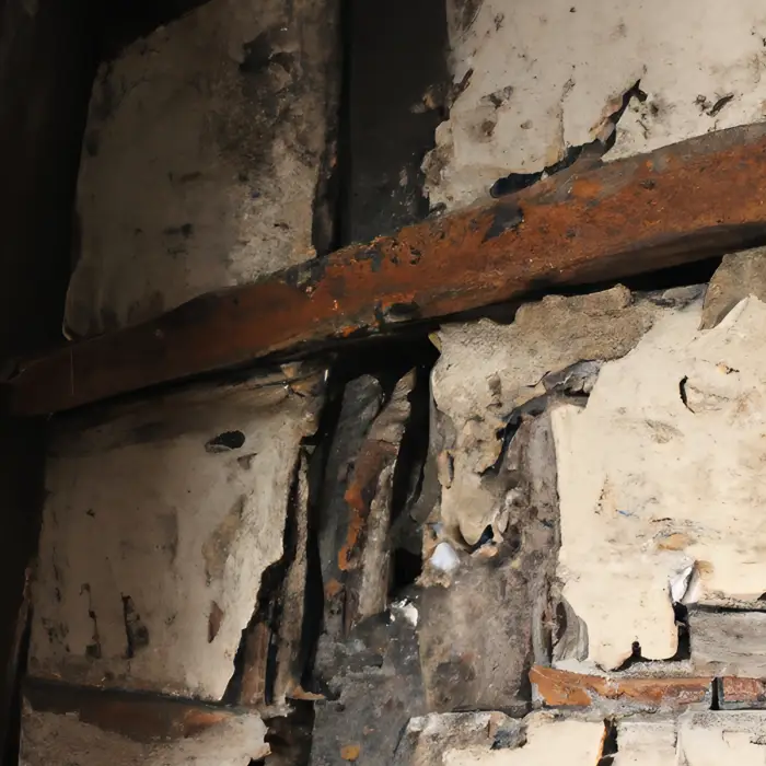 Structural damage inside a brick cavity wall.