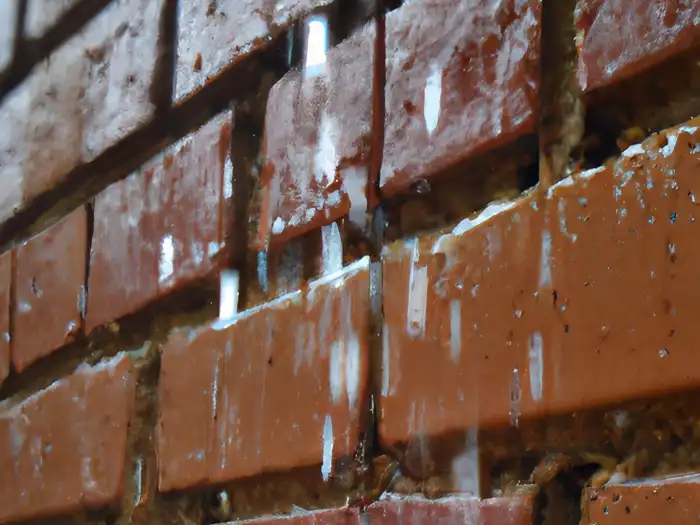 Water and rain running down a brick wall.